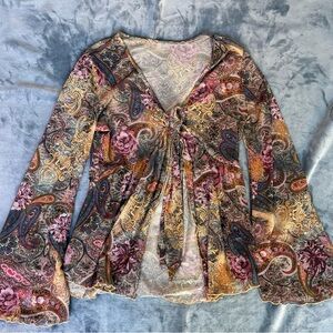 Bohemian Paisley Tie-Front Blouse